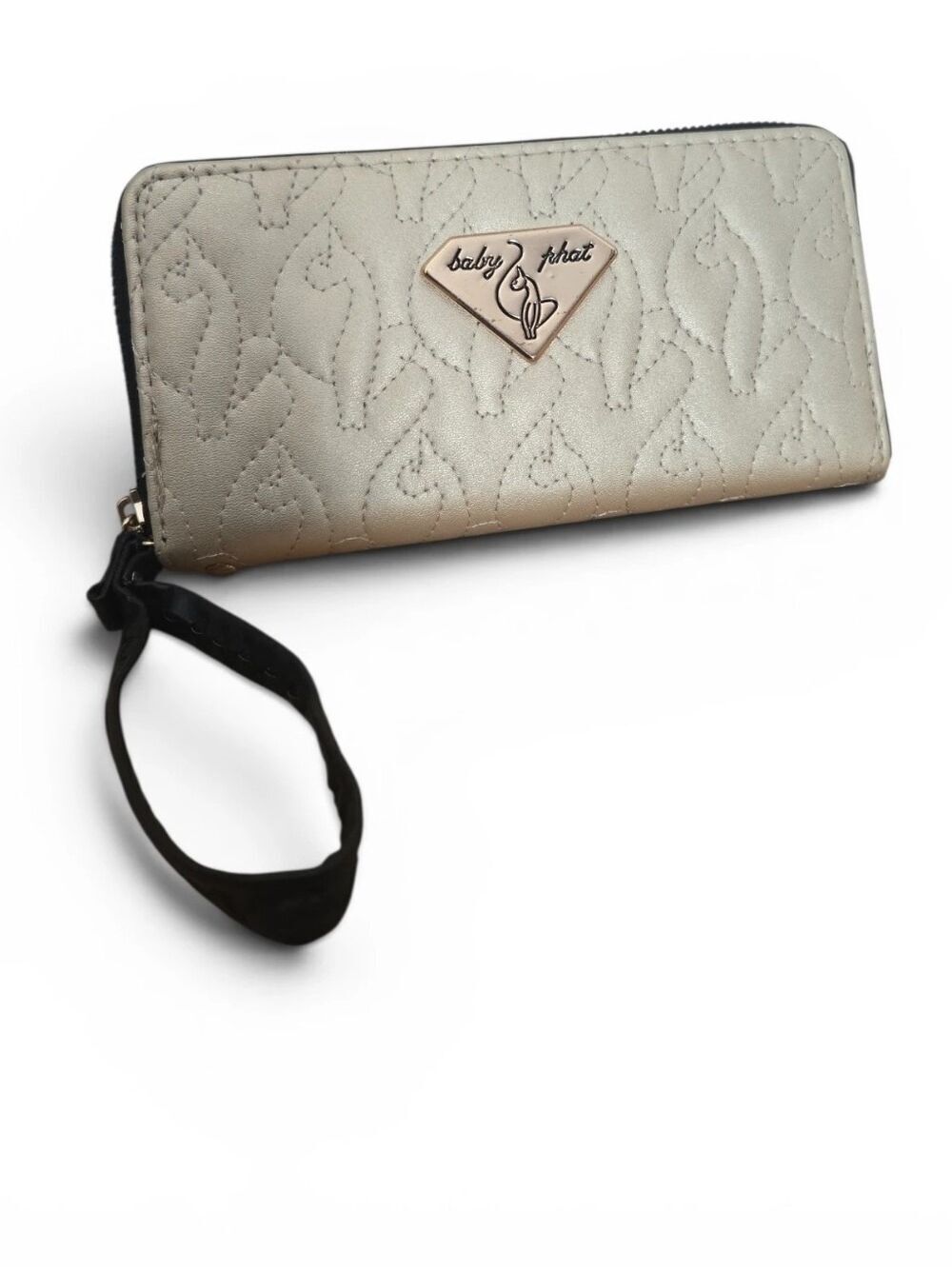 Baby Phat Puff Cat Quilted Gold Zip Around Wallet Wristlet Y2K